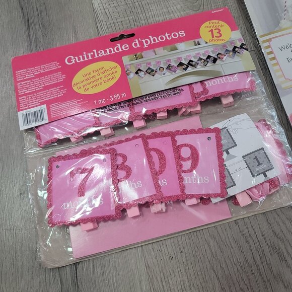 Baby's First Birthday Photo Garland & Decorating Kit Pink pink baby girl - Picture 5 of 7
